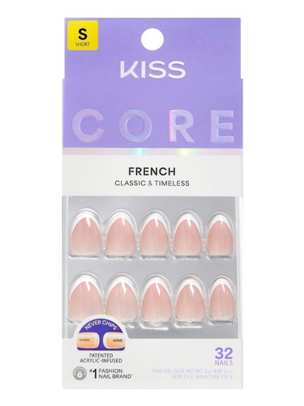 New KISS Core French Tip Short Almond Press-On Nails - Passionate